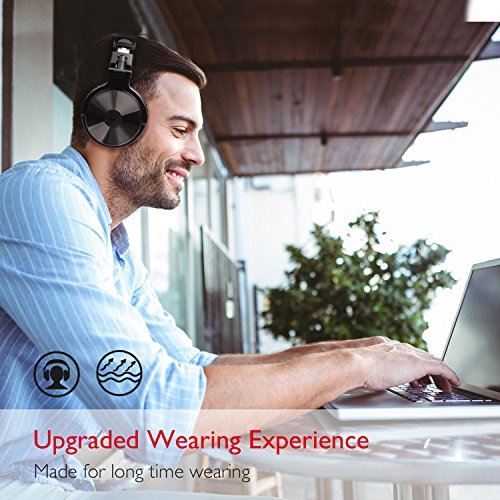 Wireless/Wired Over Ear Headsets, 30 Hrs Stereo Bluetooth Headphones with 3.5mm 1/8" Male to 6.3mm 1/4" Male Cable for DJing, Foldable Headset with Deep Bass, 50mm Neodymium Drivers for PC, Phone