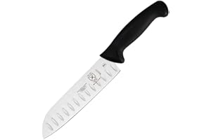 Mercer Culinary 7-Inch Santoku Knife with Granton Edge, Black