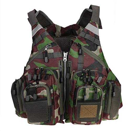 Photo 1 of JKSPORTS Fly Fishing Vest Fishing Safety Life Jacket for Swimming Sailing Boating Kayak Floating Multifunction Breathable Backpack for Men and Women Kayak Vest Swim Vest (Grass Camouflage,with Foam)