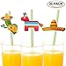 COGGIFEL Fiesta Paper Straw Decor 36pcs Mexican Fiesta Party Striped Decorative Straws Party Supplies
