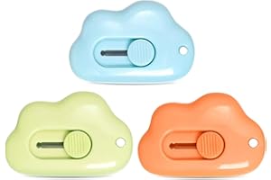 Fengek 3 Pcs Mini Retractable Utility Knife Cloud Pocket Box Cutters Plastic Letter Opener Slide Open with Keychain Hole for Box Letter Envelope, Cloud Shape (Multicolor B)