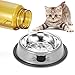 Comsmart Stainless Steel Pet Cat Bowl Puppy Dish Bowl with Cute Cats Painted Non-Skid for Small Dogs Cats (2 Pack) (Grey/Grey)