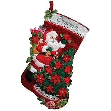Bucilla 18-Inch Christmas Stocking Felt Applique Kit Santa Poinsettia Tree