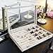 STYLIFING Jewelry Tray Showcase Display Storage Organizer box Vintage Case Multi-function Gray Velvet & Clear Lid with Lock Gifts for Girls Women (2 in 1)