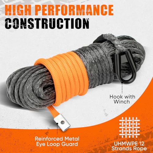 Shall Tow Straps & Ropes, Synthetic Winch Cable 1/4" x 50ft (7.6mm x 15m), 5 Ton (10,000 LB), Suitable for ATV/UTV Off-Road Vehicles.