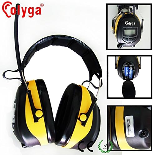 Olyga Digital Electronic Ear Defenders, Ear Protectors, Ear Muffs with FM and AM Radio MP3 Compatible Noise Reduction Sound Level Reduction 25 dB for Protection Ear Defenders for Working Mowing