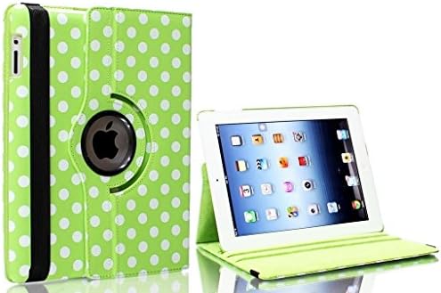 Apple iPad AIR / AIR- 1 (5) - Multi Axis/Swivel Stand High Quality Synthetic Leather Pro 360 Degree Rotating most popular Case Cover with Auto Sleep/Wake Function Case perfection / suitable only for Apple iPad Air / iPad Air (1) Model :- (A1474 /A1475 / A1476) including Screen Protector + Stylus Pen - @ SK MICRO® - SUPER FAST SHIPPING FROM UK - Select Color- GREEN POLKA DOT