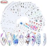 Macute Nail Stickers for Women Self-adhesive Nail Decals 40 Sheets DIY Black Flower Necklace Butterfly Animal Nail Art Stickers for Toenails and Fingernails Decor Water Transfer Paper Decorations
