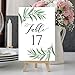 Hadley Designs 1-25 Greenery Eucalyptus Table Number Double Sided Signs for Reception, Restaurant Birthday Party Calligraphy Printed Numbered Card Centerpiece Decor Setting Reusable Frame Stand (4x6)