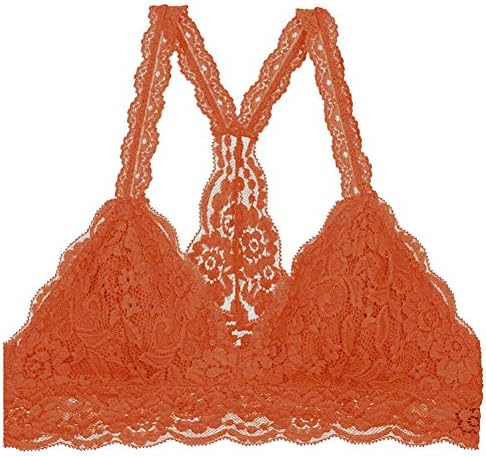 Bustier Floral Lace Crop Top Bralette Sheer Sexy Cami Tank Triangle Bra (M, Rust)