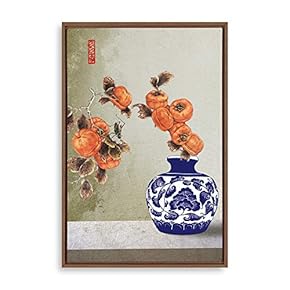 Framed Canvas Wall Art for Living Room, Bedroom Blue and White Porcelain Canvas Prints for Modern Home Decoration Ready to Hang - 16"x24" inches