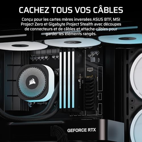 Frame 4500X LX-R RGB Link Boîtier PC Moyen-Tour en Verre Panoramique – Système de Fixation du Ventilateur InfiniRail, Peut Accueillir Deux Radiateurs de 360 mm, 3X LX120-R RGB Link – Noir