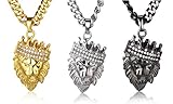 Halukakah ● Kings Landing ● Men's 18k Real Gold/Platinum/Gun Black Plated Crown Lion Pendant Necklace with Free Cuban Chain 24