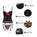 EVAbaby Sexy Bustier Corset Lingerie Set for Women Sheer Floral Lace Camisole Top Cheeky Thong with Garter Belt Plus Size Exotic Sleepwear Black M