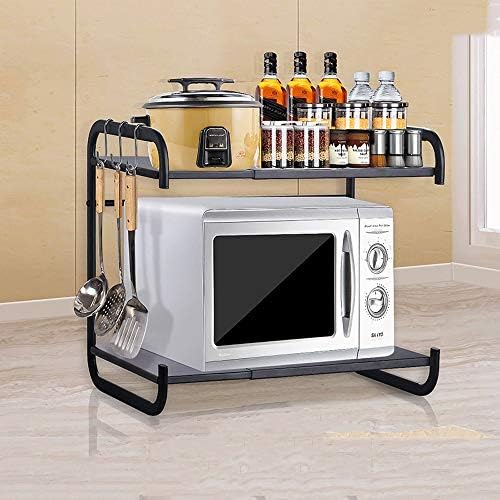 YANHTSO Retractable Kitchen Microwave Oven Rack Oven Shelf 2 Layer Kitchen Supplies Bold Thick Storage Storage Shelf Black (Shape : Double layer)