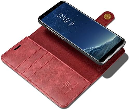 Samsung Galaxy S8 Wallet Case [Folio Style] [Stand Feature] Slim Magnetic Samsung Galaxy S8 Back Case [Removable] Protective Leather Flip Cover with Card Slot + Side Pocket [Snap Button] [Dark Red]