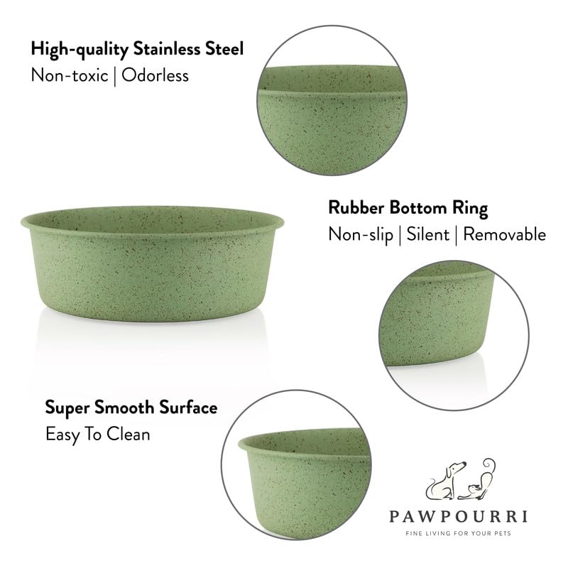 Pawpourri Dog Bowls Stainless Steel Anti-Skid Dog Food Bowl & Water Bowl, Speckle Design Pet Feeder for Puppy and Small Dogs, Durable & Easy Clean Feeding Bowl (Green, 470 ML)