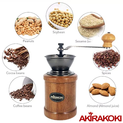 AKIRAKOKI Manual Coffee Grinder Wooden Coffee Bean Mill with Cast Iron