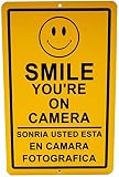 1 Pc Finest Popular Smile You're on Camera Signs Business Security Anti-Thief Anti-Robber Size 7" x 11" Yellow Spanish