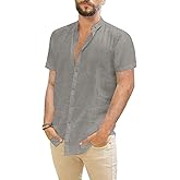 JEKAOYI Mens Casual Linen Button Down Short Sleeve Shirts Beach Summer Spread Collar Pocket Tops