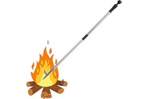DIIG Fire Pit Stick Poker, 46" Stainless Steel Adjustable Long Fire Pokers & 5/8 Inch Diameter Pole Heavy Duty Poker Stick, Outdoor Fire Pit Poker for Patio Camp Bonfire Fireplace（Silver）