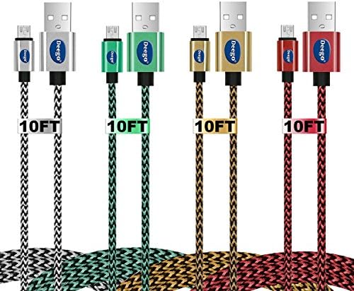 Android charger cable 10 ft, Extra long Nylon Braided micro usb Cord with High speed 2.0 usb to Micro usb charging cable for Android device, Samsung Galaxy, HTC, LG, Motorola, Sony
