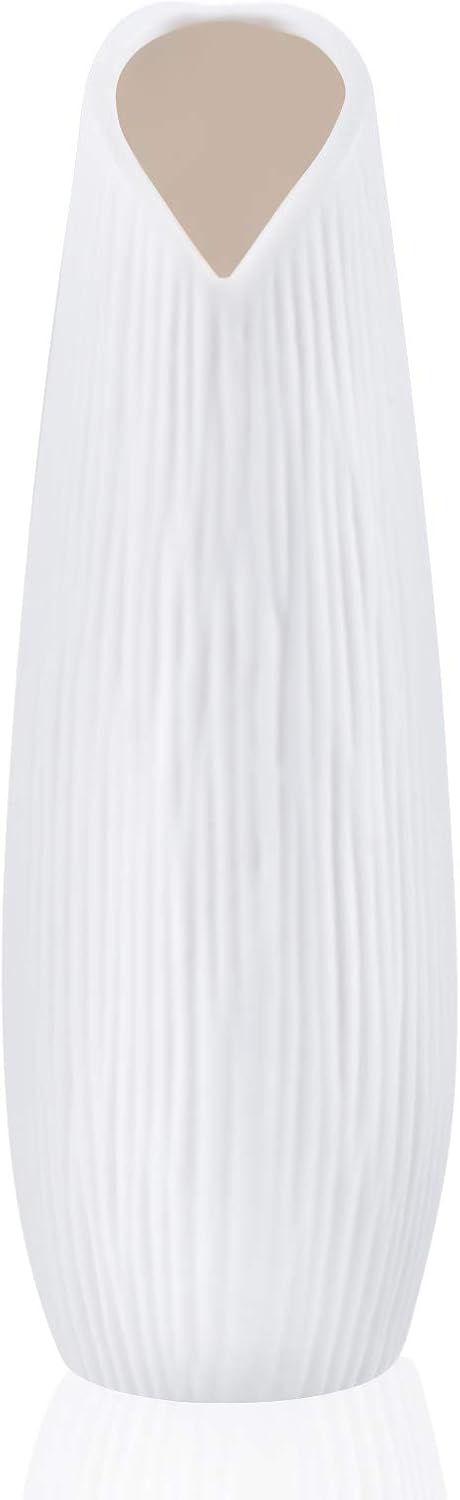 White Flower Vase for Decor, W.Sealet Ceramic Vase for Flowers 9 Inch Modern Home Decor Heart Opening Vase for Wedding Centerpieces, Living Room, Kitchen, Office