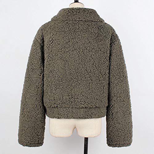 Sanyyanlsy Women's Daily Fashion Faux Fur Wool Coat Winter Ladies Lapel Zip Up Short Jacket Winter Parka Outerwear Tops Army Green