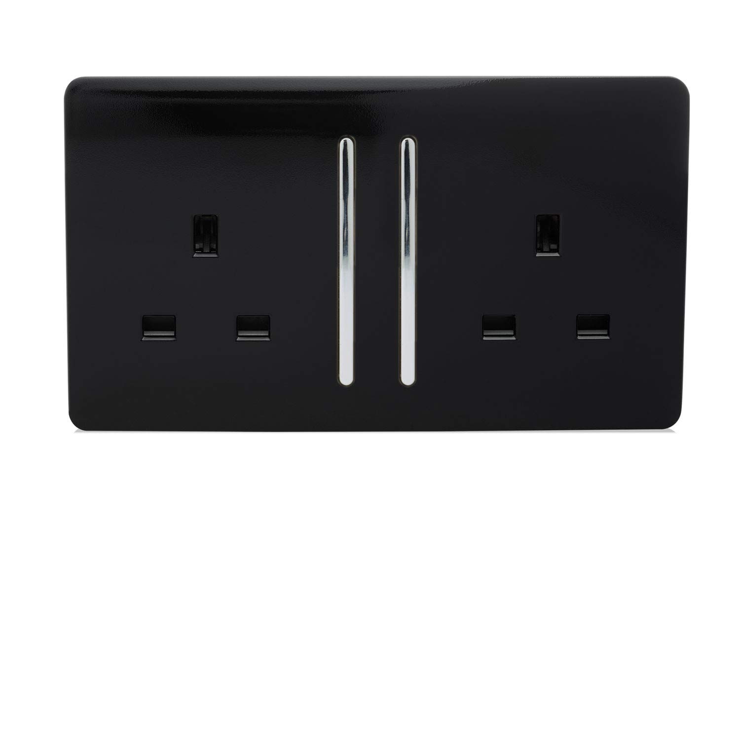 Trendi Switch ART-SKT213LBK Trendi 2 Gang Artistic Modern Glossy Switched Tactile Plug Socket - Black