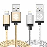 iOrange-E iPhone Charger Cord, 2 Pack 6.6ft (2M) Lightning Cable, 8-Pin Lightning USB Charge Data Sync Braided Cord with Aluminum Shell Connectors for iPhone 7 Plus, iPad Air, iPad Mini, Gold Silver