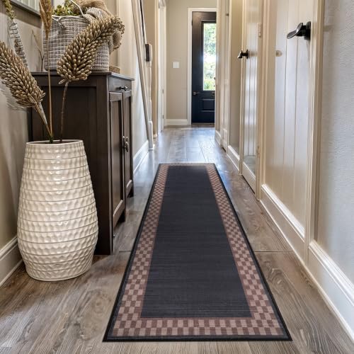 Rugshop Checkerboard Machine Washable Non-Slip Runner Rug, 2'x10' Gray