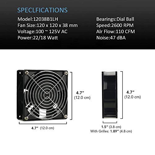 120V AC Cooling Fan, 120mm x 38mm Higth Speed, for DIY Cooling Ventilation Exhaust Projects