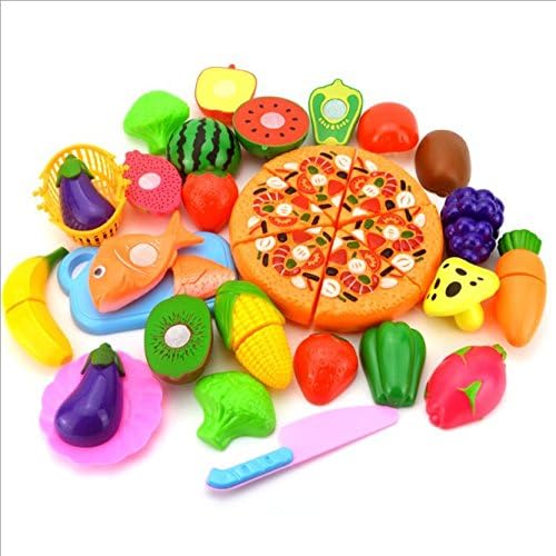 TamPa 24Pcs Kitchen Toys Fun Cutting Fruits Vegetables with Pizza Pretend Food Play Set Educational Toy For Children and Kids