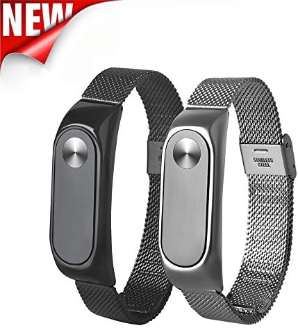 For Xiaomi Mi Band 2 Smart Bracelet,Replacement Stainless Steel Strap Band, Hosamtel Adjustable Smart Watch Wristband Bracelet with Metal Clasp P44 (Black2)