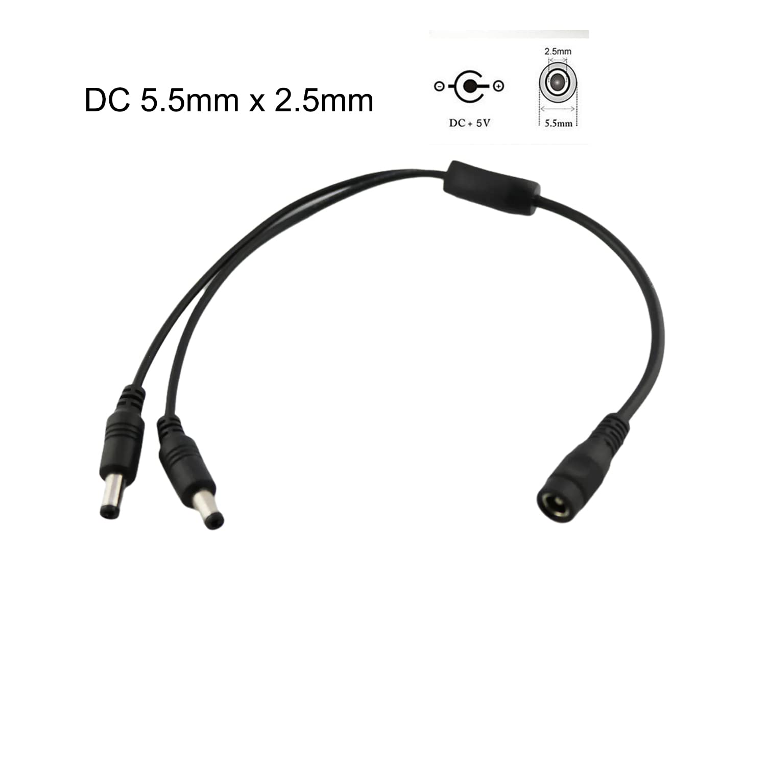 2pcs CCTV DC Power Splitter Cable 5.5mm x 2.5mm Female Jack to 2 Male Splitter Connector Cable 5.5mm x 2.5mm Adapter for LED Strip Surveillance Camera Security Camera