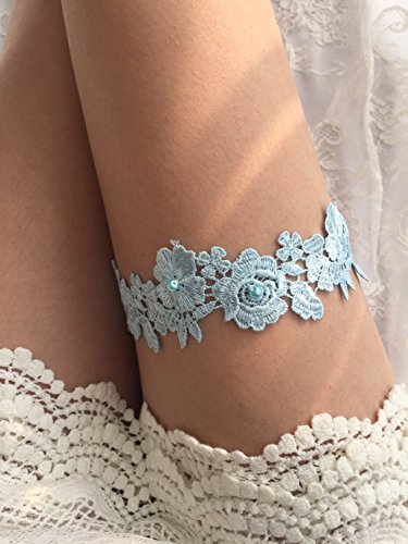 YuRong Wedding Flower Garter Bridal Pearls Garter Bridal Garter G07 (Blue)