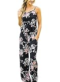 AMiERY Casual Floral Printed Summer Jumpsuits for Women Sexy Beach Halter Sleeveless Lounge Long Pants Strap Jumpsuit Rompers (M, Black)