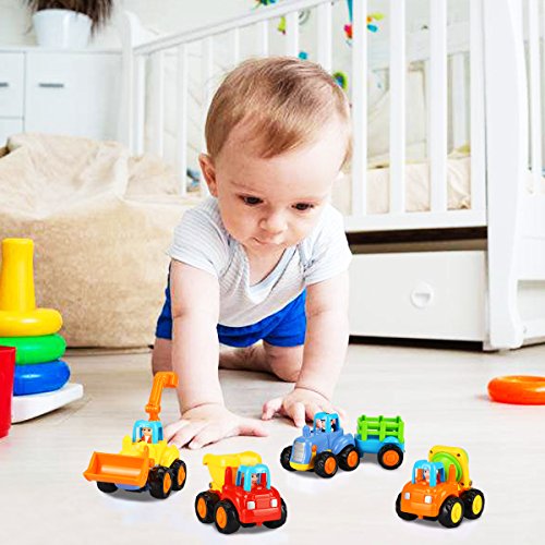 Dreampark Friction Powered Cars Push and Go Cars Inertia Toy Early Educational Toddler Baby Toy Tractor Bulldozer Dumper Cement Mixer Engineering Vehicles Toys Gift for Kids (4 PCS)
