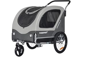 Doggyhut Original Large Pet Bike Trailer & Stroller 2-in-1,for Dogs up to 78 lbs,Parking Brakes,Easy Folding Cart Frame, Quick Release Wheel, Universal Bicycle Coupler (Gray)