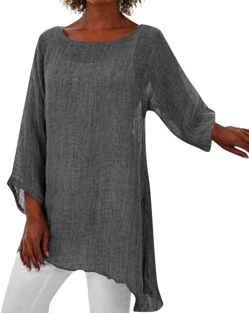 Luckycat Linen T-Shirt Autumn Long Sleeve Women Tops Blouse Elegant Women Blouse T-Shirt Casual Tops Spring T-Shirt Women Long Clothes Women Plus Size Irregular Blouses