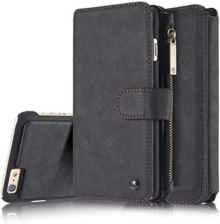 SAVYOU iPhone 6s Plus Wallet Case Folio Magnetic Detachable, 2in1 Luxury Series Premium Vegan Leather Flip Wallet Card Holder with Kickstand Slim PC Back Cover for iPhone 6 Plus/6s Plus Black