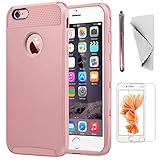 iPhone 6 Plus/6s Plus case KXLY 2 in 1 Hybrid Heavy Duty Shockproof Protective Cover Hard PC Rugged Soft TPU Bumper Dual Layer+Screen Protector+Stylus[Light Rose Gold]