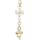 Agromusk Gold Bow Keychain Bag Charms for Women Heart Pearl Beaded Coquette Aesthetic Purse Charms