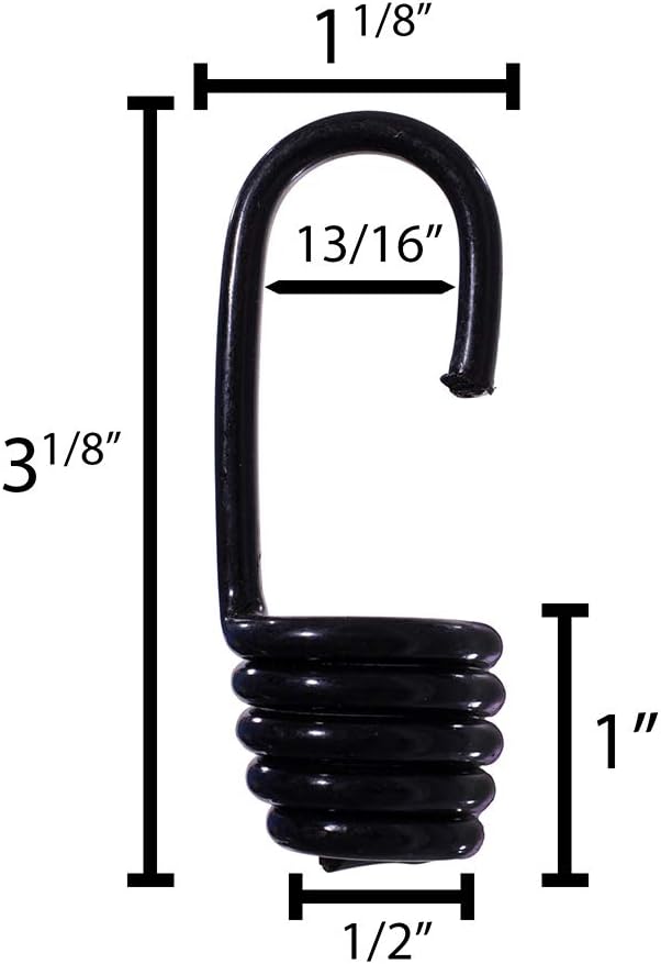 Wire Bungee Cord Hooks – Shock Cord – 10 Pack – Black Plastic Coated – For Boating, Camping, Auto, and Outdoor Uses (1/2 Inch) - - 