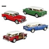 Set of 4: 5 1955 Chevy Nomad 1:40 Scale (Blue/Green/Metallic Red/Red) by Kinsmart