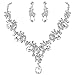 BriLove Women's Wedding Bridal Crystal Teardrop Filigree Leaf Twig Enamel Statement Necklace Dangle Earrings Set