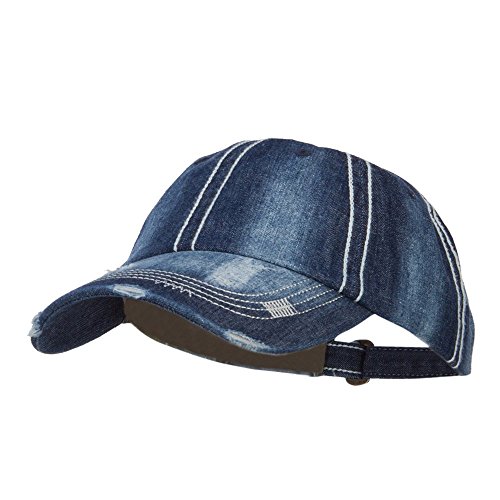 Distressed Heavy Washed Denim Cap - Navy OSFM