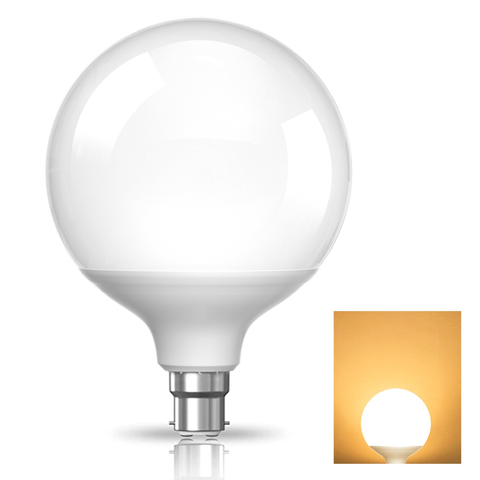 TobeBright Large Globe Light Bulbs Bayonet, Warm White 3000K, G120 B22, 20W(200W Equivalent), White Lampshade, Round LED Bulb 1500 Lumen Energy Saving, Perfect for Indoor Room LED Bulbs, Non Dimmable