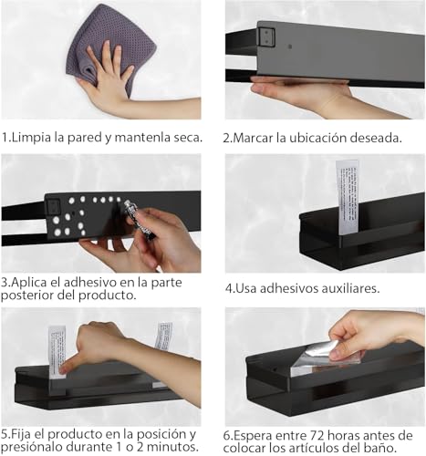 Bestdon Bathroom Shelf Stainless Steel, Shower Shelves Wall Without Drill for Bathroom and Kitchen, Adhesive, Matte Black, 30 cm