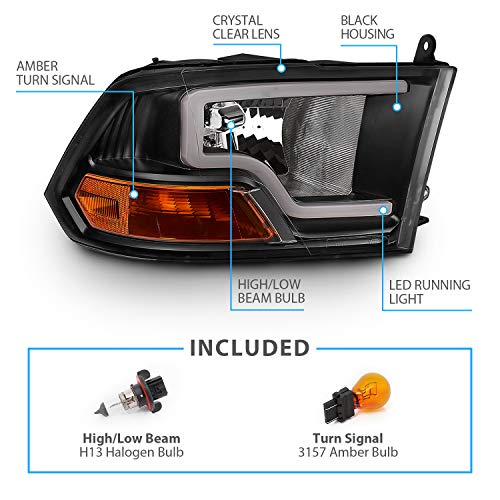 image for AmeriLite LED Plank Bar Black Replacement Headlights Assembly for Dodg